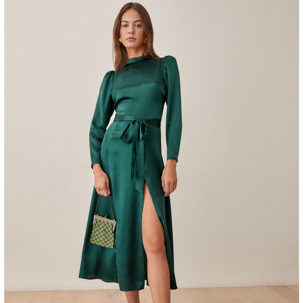 Reformation Emerald Green Silk Julius Midi Dress